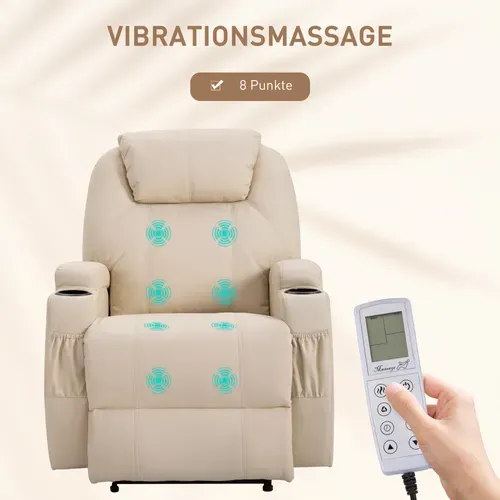 Fauteuil électrique En Simili 82x97x110 Cm Avec Massage Et Fonction Allongée, Beige