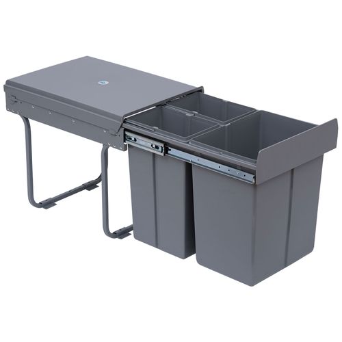 Poubelle De Cuisine Sous évier En Métal Avec 3 Compartiments Amovibles 1 X 20 L Et 2 X 10 L, Gris