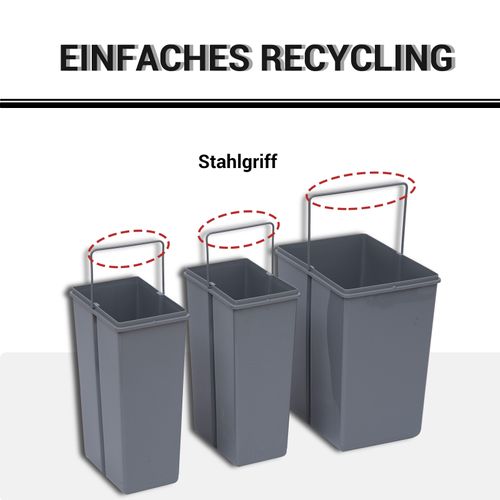 Poubelle De Cuisine Sous évier En Métal Avec 3 Compartiments Amovibles 1 X 20 L Et 2 X 10 L, Gris