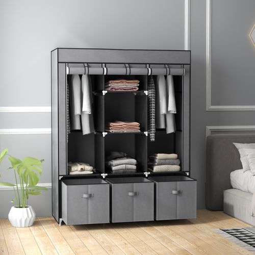 Armoire Pliable En Tissu, Tissu Non Tissé, Avec Fermeture éclair, Gris Foncé, 125x43x162,5cm