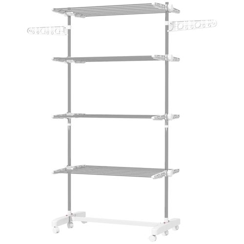 Séchoir à Linge Mobile En Abs Pliable Avec 4 Niveaux, Roulettes, Ailettes, Blanc
