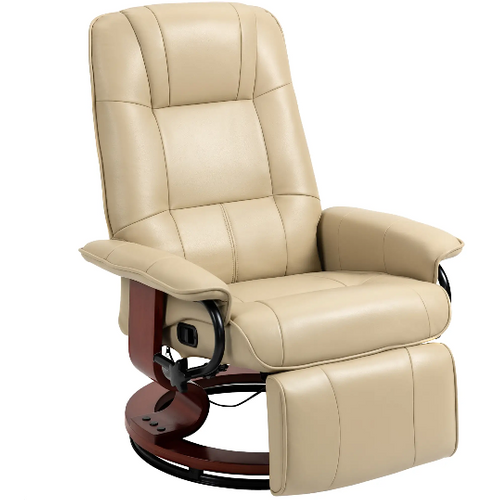 Fauteuil Relax En Simili, Repose-pieds, Pivotant 360°, Pieds Bois, Crème