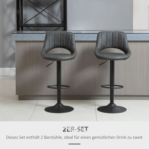 2 Tabourets De Bar Pivotants Avec Repose-pieds, Simili, Métal, 44 X 49 X 90-110 Cm, Gris