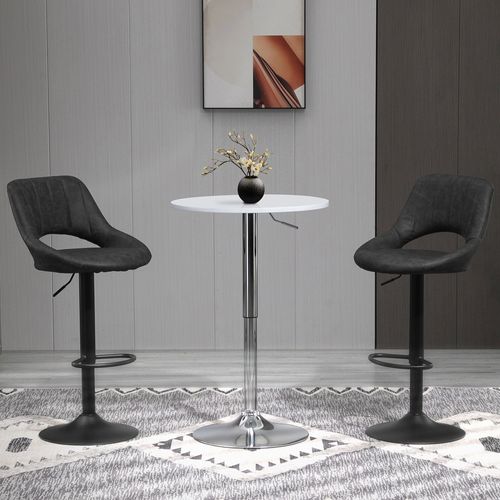 2 Tabourets De Bar Pivotants Avec Repose-pieds, Simili, Métal, 44 X 49 X 90-110 Cm, Gris