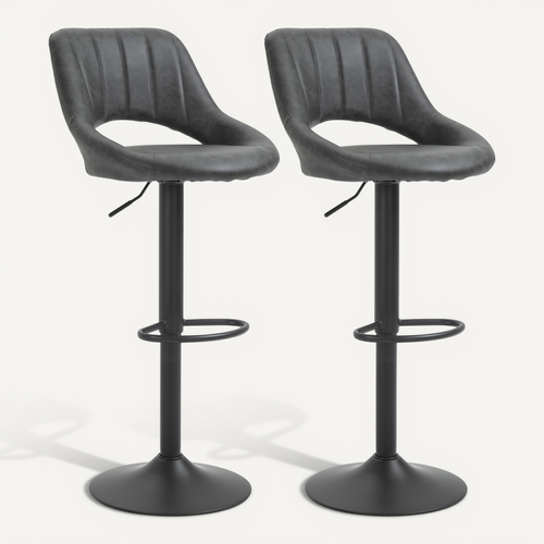 2 Tabourets De Bar Pivotants Avec Repose-pieds, Simili, Métal, 44 X 49 X 90-110 Cm, Gris