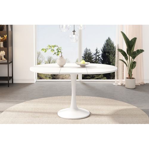 Table Extensible Ovale, Table De Café, 100/140 X 100 X 75 Cm, Moderne Et Simple, Blanche