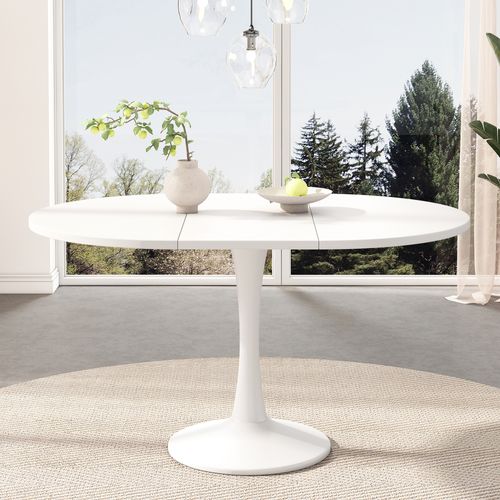 Table Extensible Ovale, Table De Café, 100/140 X 100 X 75 Cm, Moderne Et Simple, Blanche