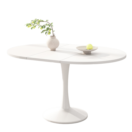 Table Extensible Ovale, Table De Café, 100/140 X 100 X 75 Cm, Moderne Et Simple, Blanche