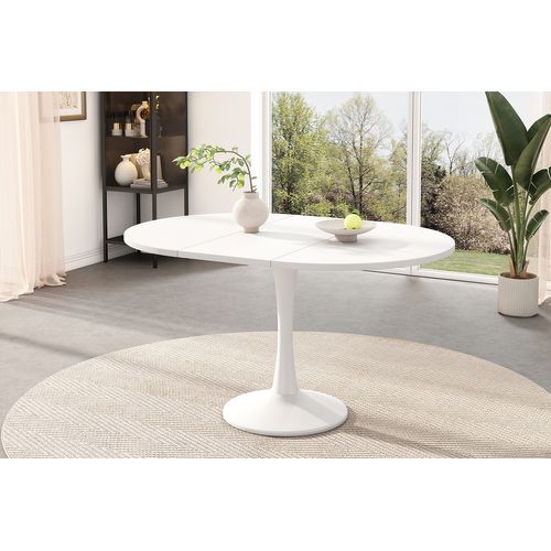 Table Extensible Ovale, Table De Café, 100/140 X 100 X 75 Cm, Moderne Et Simple, Blanche