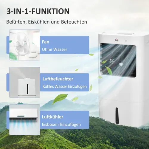 Climatiseur Mobile 3 En 1 Avec Humidification Et Refroidissement à Eau 15l, Oscillant 65w, Blanc