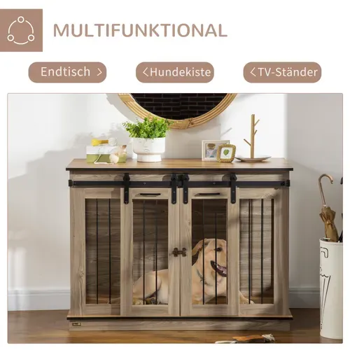 Cage Pour Chien En Chêne, 120l X 60b X 88,5h Cm, 2 Portes, Pour Chiens Moyens