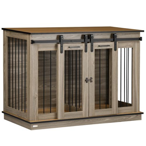 Cage Pour Chien En Chêne, 120l X 60b X 88,5h Cm, 2 Portes, Pour Chiens Moyens