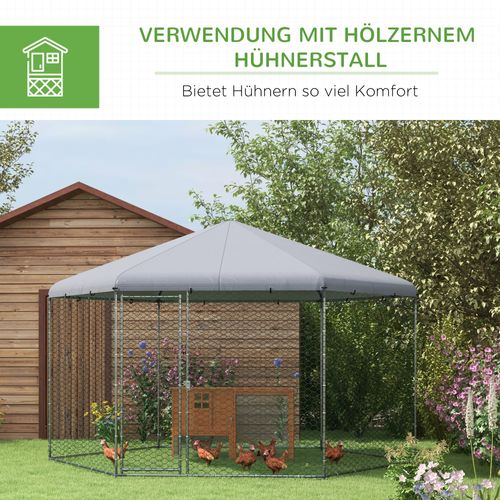 Enclos à Poules En Acier Avec Couverture, Porte, Pour 10-15 Poules, Gris