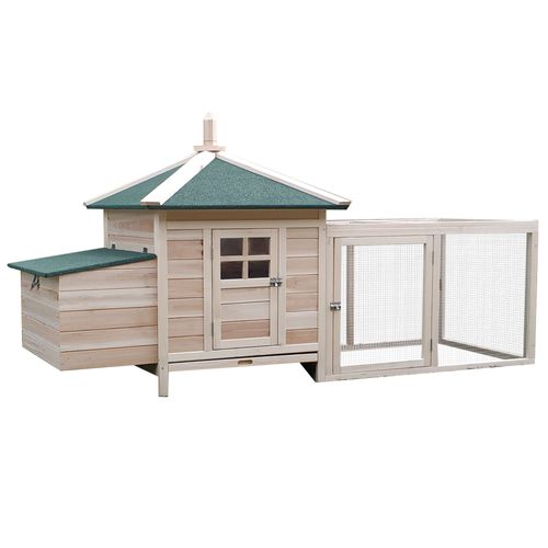 Poulailler Nain En Pin Avec Enclos Et Perchoirs, Abri D'hiver, Taille 196 X 76 X 97 Cm