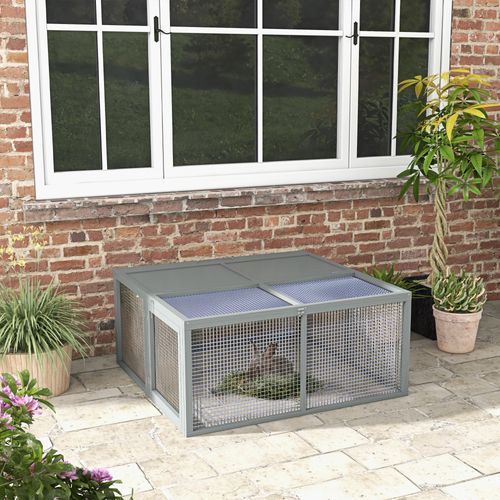 Enclos Pour Lapins Nains En Bois, Pliable Avec Aire De Jeux, Toit Ouvrant, Naturel,110 X 105 X 50 Cm