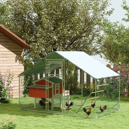 Volière Pour Poules En Acier, Avec Couverture Résistante Aux Uv,  300 X 200 X 195 Cm, Argent