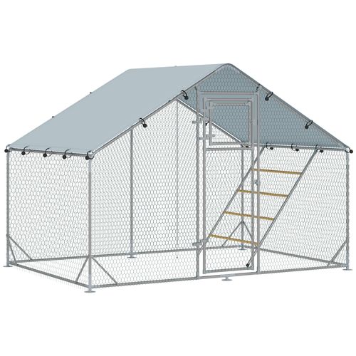 Volière Pour Poules En Acier, Avec Couverture Résistante Aux Uv,  300 X 200 X 195 Cm, Argent