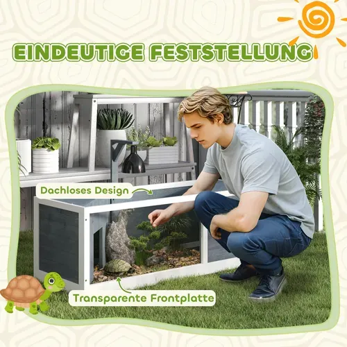 Maison Pour Tortues En Bois, Enclos Avec Deux Maisons, Dessus Ouvrant, Avec éclairage, Gris