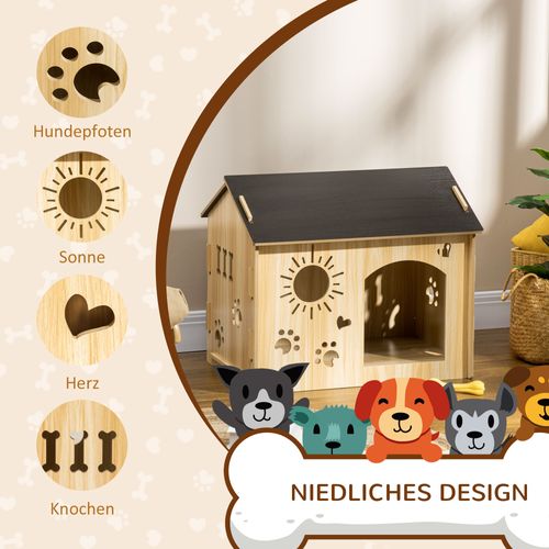 Chalet Pour Chien En Mdf Noir, Avec Ouvertures De Ventilation, 69 X 50 X 58,5 Cm