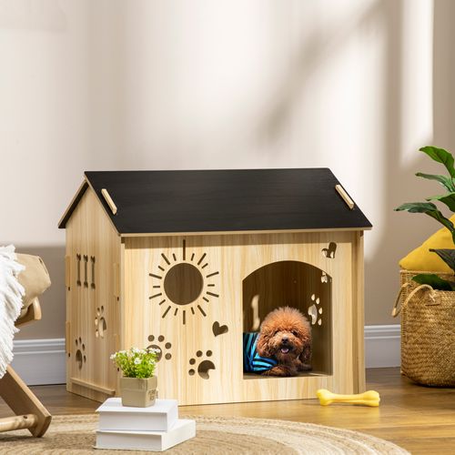 Chalet Pour Chien En Mdf Noir, Avec Ouvertures De Ventilation, 69 X 50 X 58,5 Cm