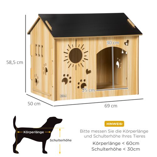Chalet Pour Chien En Mdf Noir, Avec Ouvertures De Ventilation, 69 X 50 X 58,5 Cm