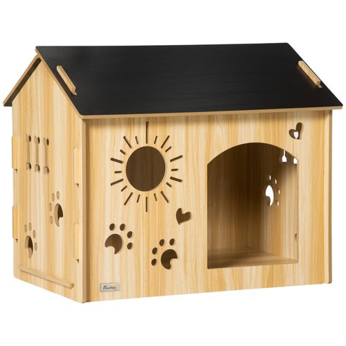 Chalet Pour Chien En Mdf Noir, Avec Ouvertures De Ventilation, 69 X 50 X 58,5 Cm