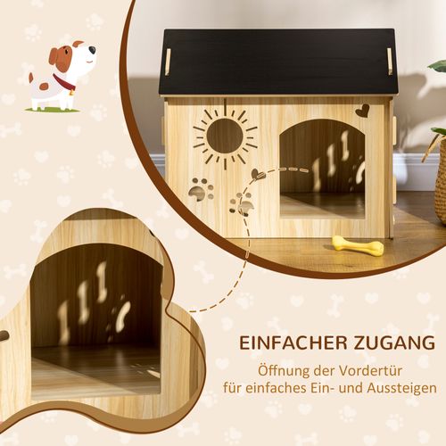 Chalet Pour Chien En Mdf Noir, Avec Ouvertures De Ventilation, 69 X 50 X 58,5 Cm