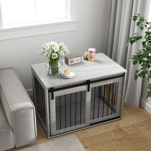 Cage Pour Chien En Métal, Verrouillable, Avec Porte Coulissante, Gris, 98 X 58 X 61 Cm