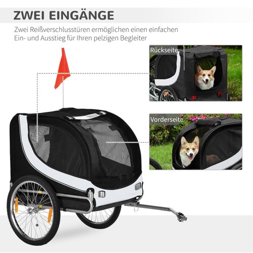Remorque à Vélo Pour Chiens, Métal, 130x73x90 Cm, Blanc Et Noir