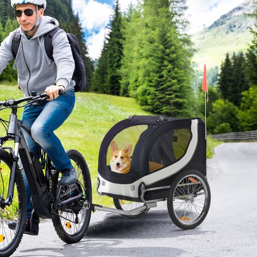 Remorque à Vélo Pour Chiens, Métal, 130x73x90 Cm, Blanc Et Noir
