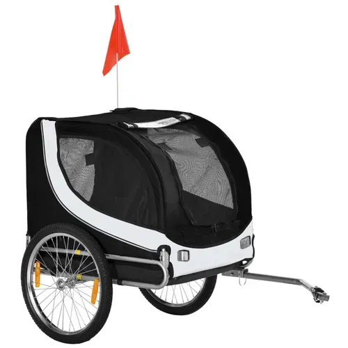 Remorque à Vélo Pour Chiens, Métal, 130x73x90 Cm, Blanc Et Noir