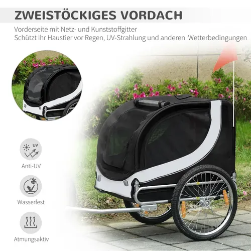 Remorque à Vélo Pour Chiens, Métal, 130x73x90 Cm, Blanc Et Noir