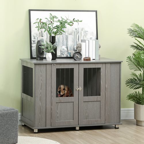 Cage Pour Chien, Métal, Avec Serrure, Porte Magnétique, Fenêtres, Pour Grands Chiens, Gris
