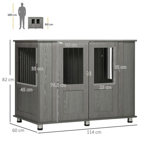 Cage Pour Chien, Métal, Avec Serrure, Porte Magnétique, Fenêtres, Pour Grands Chiens, Gris