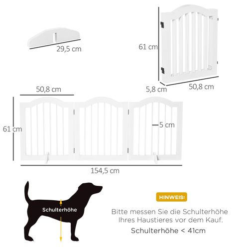 Barrière Pour Chiens Mdf Pliable En Trois Parties Avec Pieds De Support, Blanc