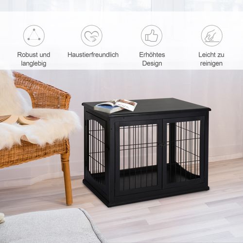 Caisse Pour Chien En Mdf Et Métal Avec Surface De Table Et Cage Pour Petits Animaux, Noir