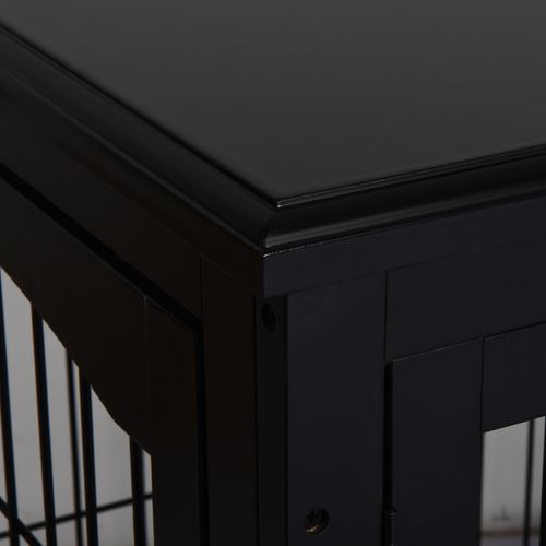 Caisse Pour Chien En Mdf Et Métal Avec Surface De Table Et Cage Pour Petits Animaux, Noir