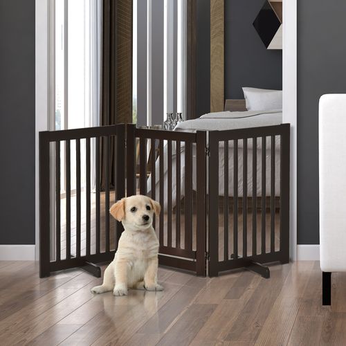 Clôture chien, Grille De Protection Freestanding En Bois, Ajustable Et Pliable, Marron Foncé