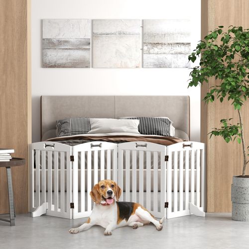 Barrière Pour Chien Pliable 4 Pièces En Métal Avec 2 Pieds De Support, Blanc