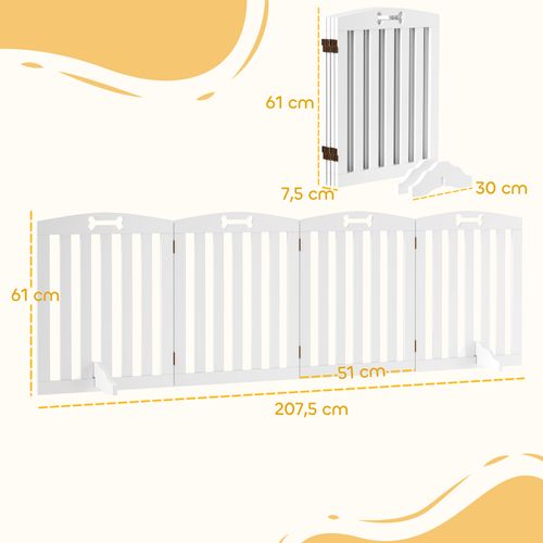 Barrière Pour Chien Pliable 4 Pièces En Métal Avec 2 Pieds De Support, Blanc