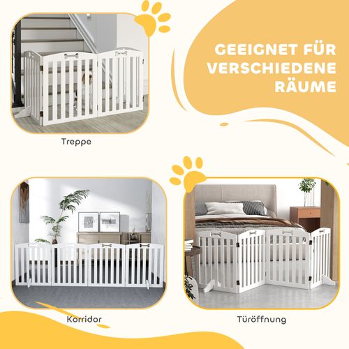 Barrière Pour Chien Pliable 4 Pièces En Métal Avec 2 Pieds De Support, Blanc
