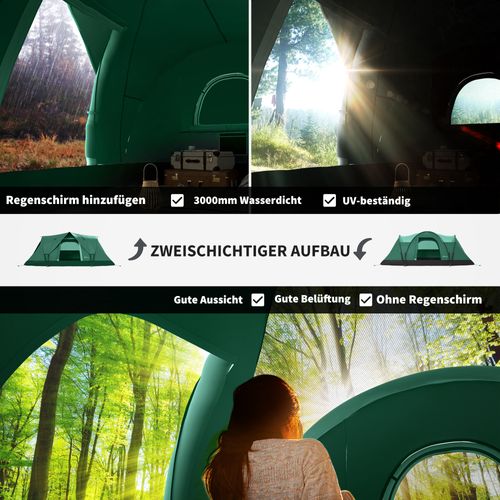 Tente De Camping Tunnel 5-6 Personnes, Polyester, Avec Sardines, 4,55x2,3x1,8m, Vert Armée Et Noir