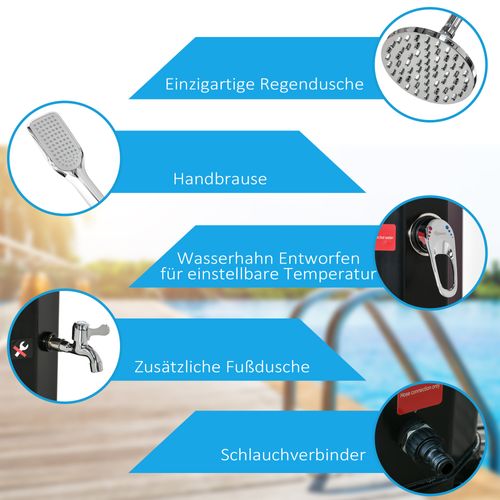 Douche Solaire 35l Plastique économique Avec Robinet Et Pommeau De Douche Pluie, Noir