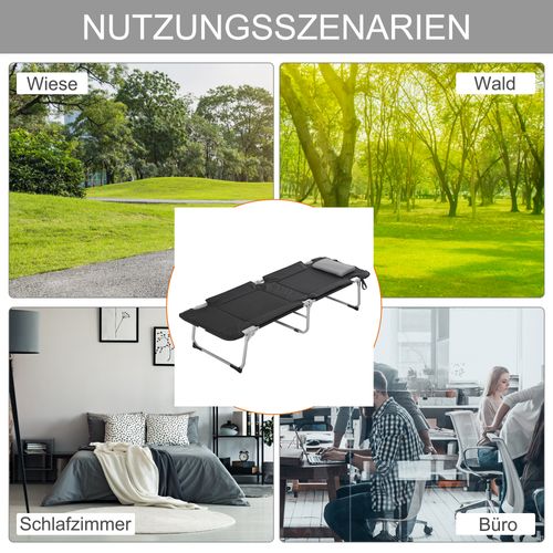 Lit De Camping Pliable En Métal Avec Coussin Léger 60x180 Cm, Noir Argent