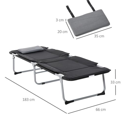 Lit De Camping Pliable En Métal Avec Coussin Léger 60x180 Cm, Noir Argent