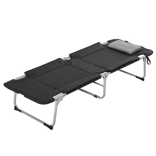 Lit De Camping Pliable En Métal Avec Coussin Léger 60x180 Cm, Noir Argent
