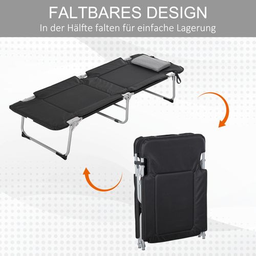 Lit De Camping Pliable En Métal Avec Coussin Léger 60x180 Cm, Noir Argent