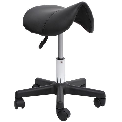 Tabouret De Coiffure En Cuir Synthétique Réglable Avec Roulettes, Noir