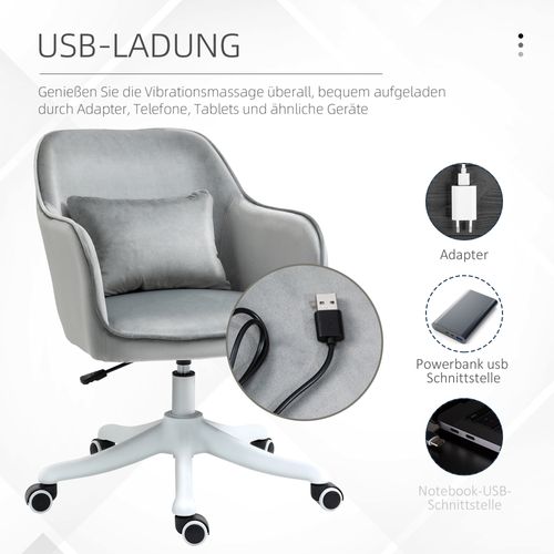 Fauteuil De Bureau En Tissu Avec Fonction Massage, Accoudoirs Et Coussin Lombaire, Gris
