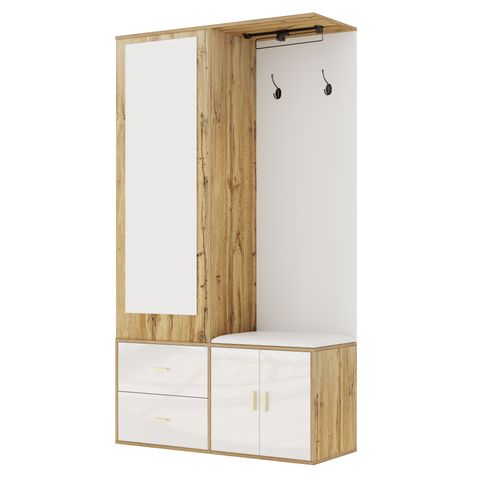 Ensemble De Rangement Avec Miroir, Armoire à Chaussures, Banc à Chaussures Et Tringle Extensible